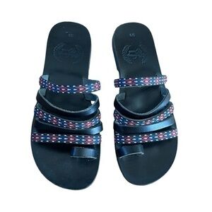 Bohemian Greek Black Leather Sandals